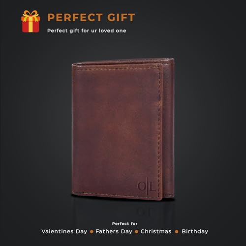 Image of Tri fold Leather Wallet for Men with RFID | Slim Wallets for Men with 1 ID and 6 Credit card slots | Front Pocket Minimalist