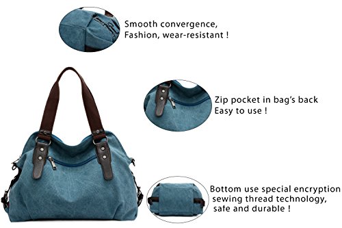 Bolso casual vintage de lienzo para mujer azul miniatura 6