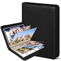 A4 Fotoalbum PU-Leder Portfolio mit austauschbaren Foto-Hüllen – 30 Seiten (drei Fächerausführungen, beidseitig nutzbar) – Wasserdichte Reißverschluss-Mappe für Fotos, Dokumente (Schwarz)
