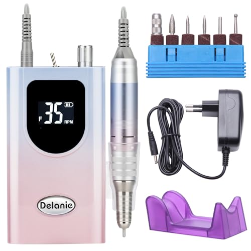 Delanie Elektrische Nagelfräser 35000 U/min, Wiederaufladbare Fräser für gelnägel Nagellack, Maniküre set Elektrische Nagelfeile mit 6 bits, Geeignet für Nageltechniker und Anfänger - Gradient rosa