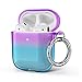 Produktbild ULAK Hülle Kompatibel mit AirPods 2&1, Durchsichtig Stoßfest Hülle Dünn Schutzhülle mit Karabiner Transparent Ladecase für Apple AirPods 2/AirPods 1 (LED an der Frontseite Sichtbar) - Lila+Blau
