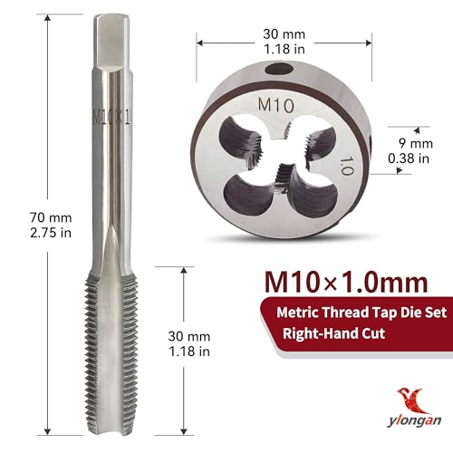 Image of M10x1.0 Tap and Die Set, Metric Right Hand M10 x 1.0 Tap Die Set, M10 x 1 High-Speed Steel Thread Milling Tap and Die Suitable for Various Metals