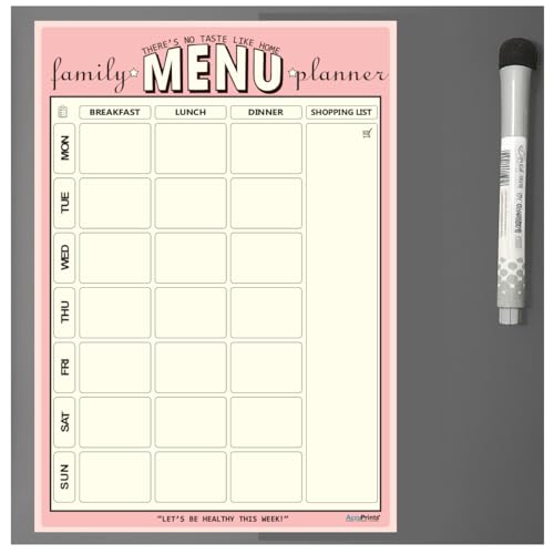 Image of AccuPrints A4 Family Meal Planner, Magnetic Whiteboard with Marker, 29 x 21 cm, Dry Erase Flexible Writing Film for Kitchen Fridge /Office Godrej /Metal Wardrobe | Weekly Meal Panner