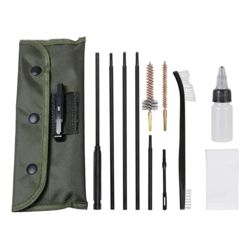 Kit de Limpeza para Rifle, Calibre 22 e 223, com Escovas de Bronze e Aço Inoxidável, 11 Peças, Estojo Verde Militar