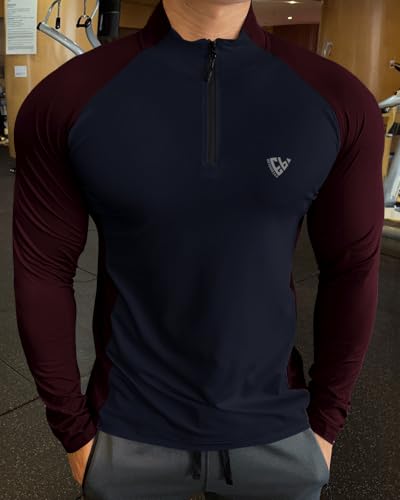 Image of EYEBOGLER Men High Neck ColourBlocked Full Sleeve Regular Fit T-Shirt