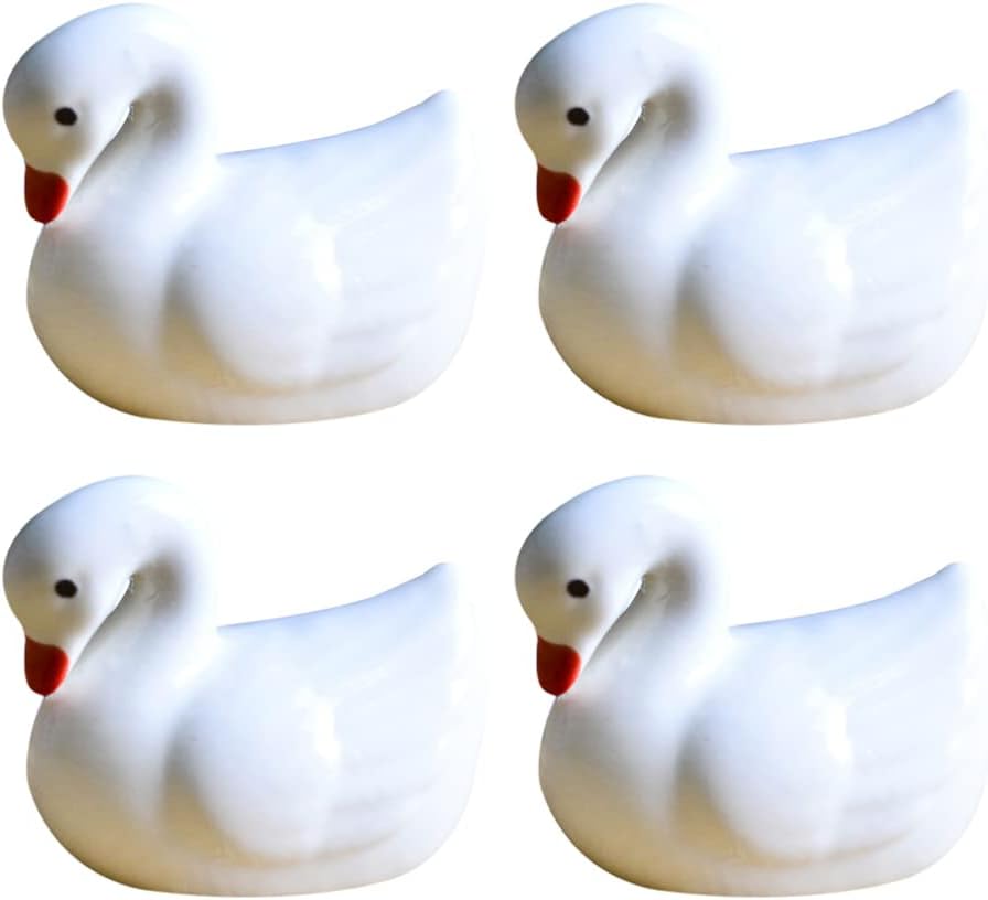 4Pcs Swan Shaped Chopsticks Rest Rack Ceramics Spoon Fork Stand Pen Holder Silverware Tableware Support for Table Restaurant Kitchen Ornament Assorted Color