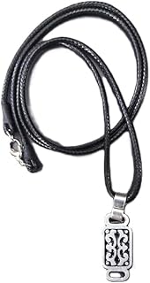 عقد من الجلد بنمط عتيق مع قلادة فضية مزخرفة، لون اسود