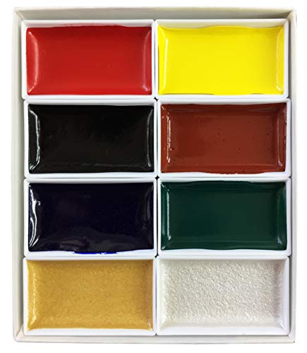 Kissho Nihonga Sumi-e Watercolor Pan Set 8 Colors Gold Silver Kyoto Japan