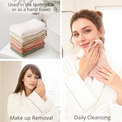 Image of Konssy 6 Pack Face Cloths, 100% Muslin Cotton Wash Cloth for Washing Face | 11 inch x 11 inch Facial Washcloths for Women, Soft & Reusable, for Sensitive Skin, Makeup Remover Cloths for Daily Cleansing