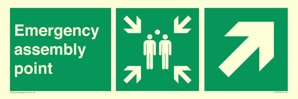 Emergency assembly point directional Up right arrow Sign - 600x200mm - L62