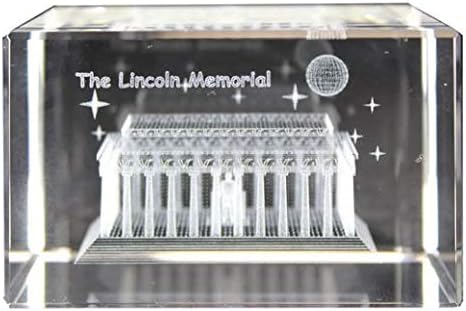 Lincoln Memorial 3D Laser Etched Glass Crystal Paperweight, Washington DC Souvenirs