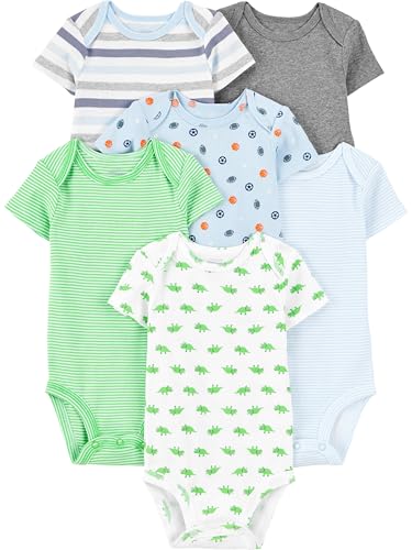 Simple Joys by Carter's Baby Jungen Kurzärmeliger Body, 6er-Pack, Mehrfarbig/Dinosaurier/Sport/Streifen, 0 Monate