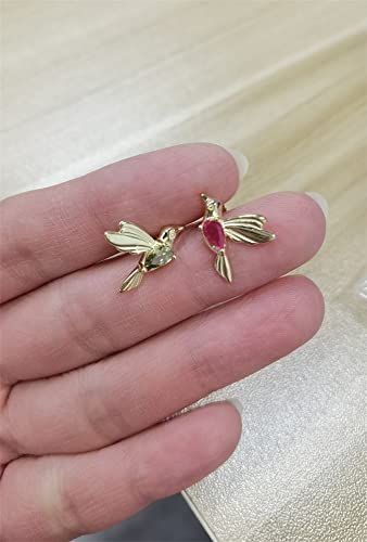 Crystal Bird Stud Earrings For Women Girls 925 Sterling Silver 14K Gold Plated Hypoallergenic Asymmetric Red Green Crystal Animal Dove Piercing Cartilage Studs Tragus Dainty Cute Jewelry Gifts #TOP3