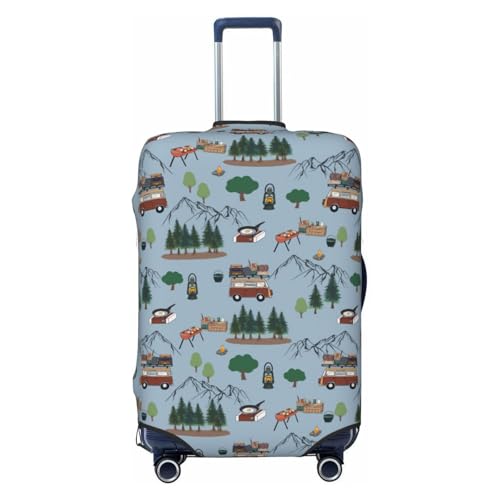 Camping Caravan Print Luggage Cover For Suitcase,Washable Elastic Travel Suitcase Protector With Zipper Closure And Bottom Buckle – Fits 18-32