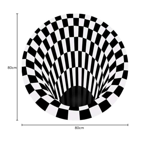 Tapis 3D vortex rond noir et blanc 80cm antidérapant - 4