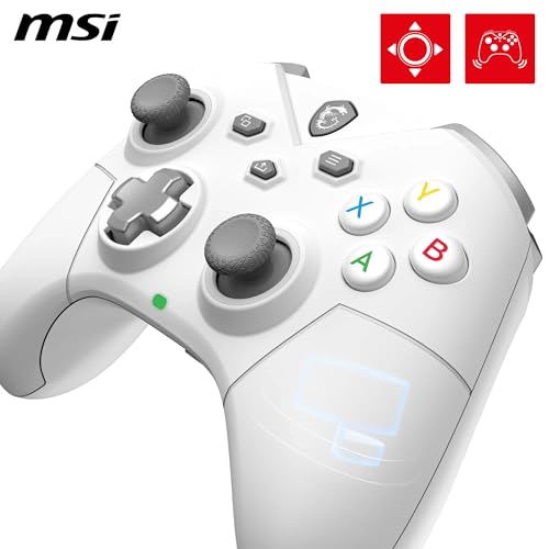 MSI FORCE GC300 WIRELESS WHITE Manette gaming pour PC - 2.4 GHz, Bluetooth, USB Type-C vers A - filaire/sans fil, batterie Li-ion 600mAh (20h), D-Pad interchangeable, deux moteurs à vibration