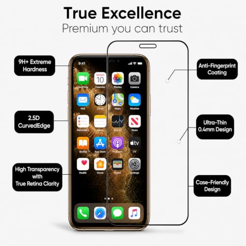 Image of Tempered glass for iPhone 11 Pro Max /XS Max (6.5 Inch), 9H Hardness, HD Clear, Bubble Free, Case Friendly, Scratch Resistant, Screen Protector Full HD Quality, Edge to Edge Coverage, Easy Installation (iPhone 11 Pro Max /XS Max), Pack of 1