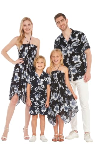 Image of Hawaii Hangover Family Matching Hawaiian Clothes, Midnight Bloom | Family matching Hawaiian outfits, Midnight Bloom, lightweight rayon, machine washable, tropical floral print, luaus, cruises