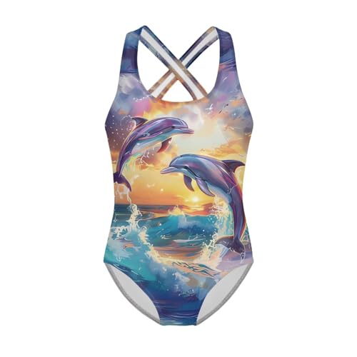 One-Piece Cross Back Swimsuit for Girls, Summer Sleeveless Swimwear Suitable for 5-14Y