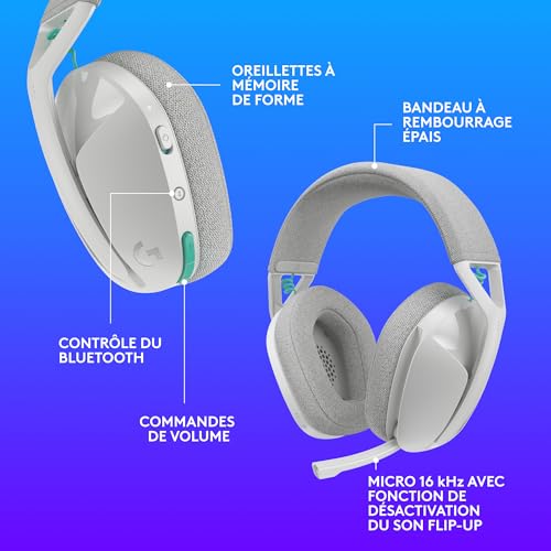 Logitech G G321 Lightspeed, Casque Gaming Bluetooth sans Fil, Confort et Ajustement dynamiques, Micro à Tige 16 kHz, + de 20 h d’autonomie, PC, PS4, PS5, Nintendo Switch, Mobile - Blanc