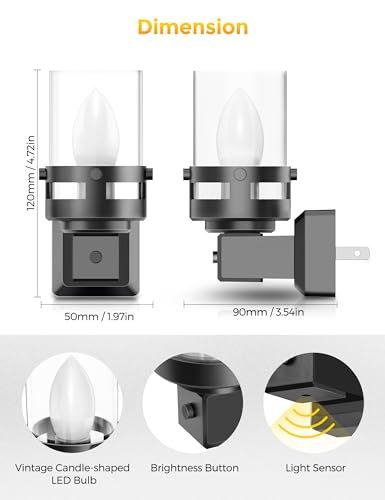 Image of Briignite Candle Night Light Plug in [2 Pack], Vintage Nightlight Warm | Night Lights Plug into Wall LED, Dusk to Dawn Light Sensor, 3000K Warm Candle Nightlight for Kids Hallway Bathroom Bedroom
