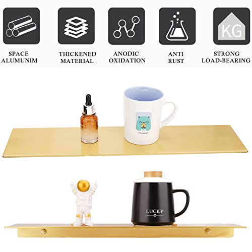 Veefos 19.7 Inch Gold Floating Shelves, 2 Sets Bathroom Shelves Organizer Wall Mounted, Metal Wall Shelf Makeup Organizer Storage Shelf Display Picture Ledge Wall Decor For Living Room Kitchen #TOP1