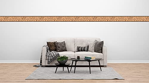 Dundee Deco Ddazbd9084 Peel And Stick Wallpaper Border - Damask Grey, Brown, Sepia Scrolls, Leaves Wall Border Retro Design, 15 Ft X 7 In (4.57M X 17.78Cm), Self Adhesive #TOP2