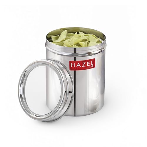 Image of HAZEL Stainless Steel Container with Transparent Lid | Matt Finish Steel Jar for Kitchen Storage 1100 ml | Multipurpose SS Container with Lid
