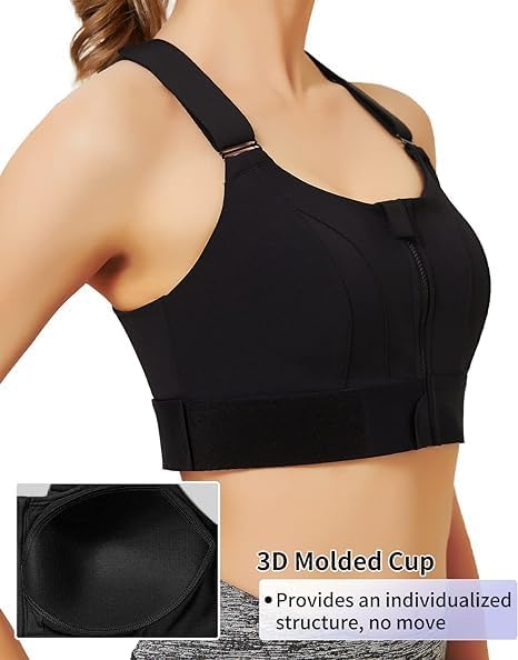 Image of ELEG & STILANCE Women Polyester Spandex High Impact Front Zip Sports Bra Longline Fitness Criss Cross Back Crop Tops for Gym, Yoga & Workout - Size: M-4XL