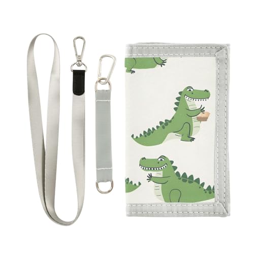 zyrtty Kids Wallets for Boys Girls Ages 4-18 Trifold, Crocodile Cartoon Green Beige Wallet with Zippered Coin Pocket and Card Holders, Novelty Wallet for Childrens Birthday Gifts