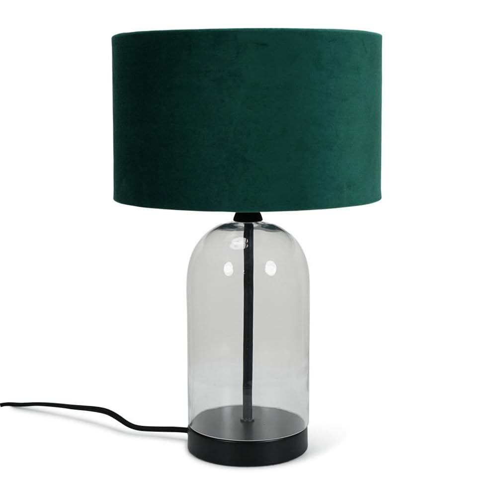 Valuelights Forest Green | Glass And Black Metal Bedside Table Lamp With A Velvet Lampshade | Home Décor, Bedside & Desk Lamp