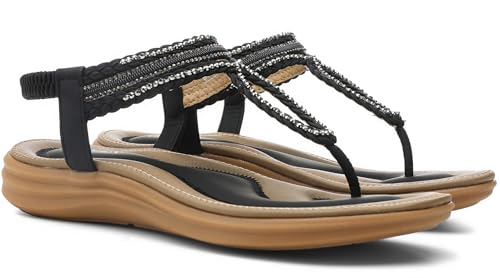 Image of UBFEN Womens Bohemian Flat Sandals With Back Strap Summer Beach Comfortable Bling