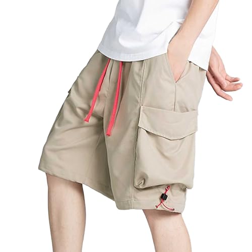 SUPTTING Pantalones cortos cargo para hombre, pantalones negros de bolsillo, cordón de contraste, pantalones cortos funcionales, pantalones cortos prácticos de verano, pantalones cortos robustos para