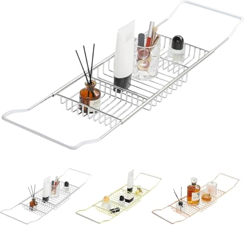 [AOKOWN]バスタブトレー お風呂【格納可能なデザイン62-98cm】ステンレス バスタブスタンド バステーブル 錆びにくい カビない 滑り止め 伸縮式 浴槽ラック 浴室収納 お風呂雑貨置き台