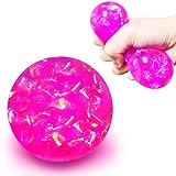 Pink Stretchy Glitter Stress Balls, Squishy Fidget Toys for Kids and Adults - Colorful Stress Relief Squish Ball, Calming Squeeze Ball to Anxiety Relief, Relax, Improve Focus