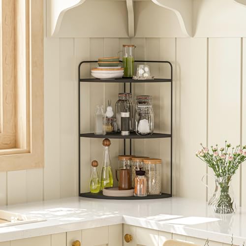 Image of Forest Angle Bathroom Counter Organizer,Countertop Organizer,Vanity Organizers,Bathroom Storage,Bathroom Sink Caddy,Counter Shelf,Corner Counter,Corner Shelves(Black)
