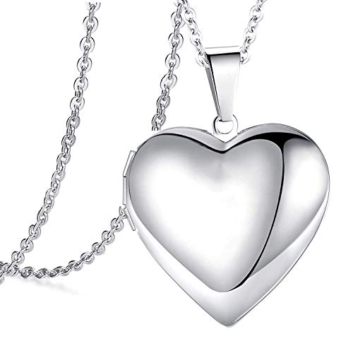 Love Heart Locket Necklace That Holds Pictures Photo Polished Locket Necklace for Women Girls Birthday Gifts