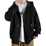 [アスペルシオ] ストリート系 スウエットパーカー 長袖 シルエット フルジップアップ フーディー メンズ 大人 オシャレ ジップアップパーカー アウトドア スウェット トップス b系 フード付き アウター アメカジ ジップ トレーナー ヒップホップ スウェットカジュアル 通学 スポーツ スエットパーカー 快適 着やすい ジップパーカー ビッグシルエット ジャージトップ (L) ブラック 厚め