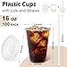 Lamosi 100 Pack 16 oz Clear Plastic Cups with Lids and Straws, Disposable Plastic Coffee Cups with Lids for Iced Coffee, Cold Beverages, Smoothies and To-Go Drinks