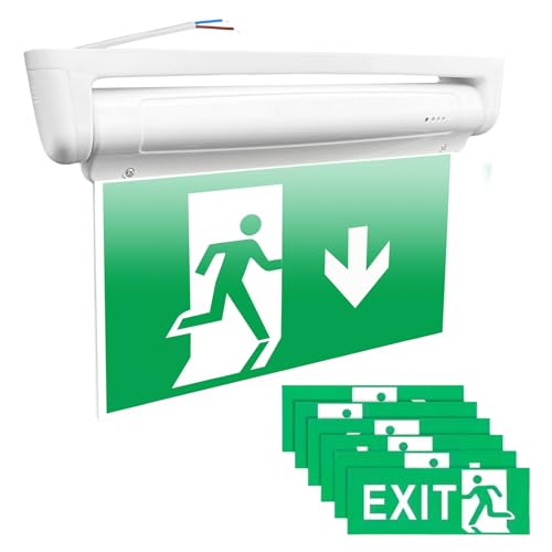 PORFOYO Éclairage de Secours LED avec Batterie de 3h, Secours Panneau Lumineux avec 6 Pictogrammes, Éclairage de Sortie de Secours pour Mur/Plafond, Test Manuel