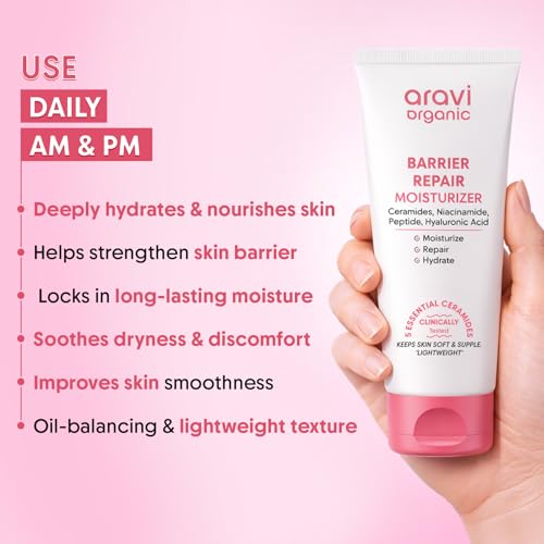 Image of Aravi Organic Advanced Barrier Repair Moisturizer - With Ceramide, Peptide, Hyaluronic Acid & Cica - For Deep Moisturizing, Strengthening & Skin Barrier Repair - For All Skin Types - 100gm