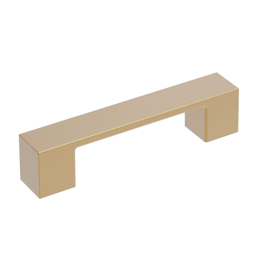 Hickory Hardware10 Pack Square Cabinet Pulls, Low Profile Pulls for for Kitchen Cabinet Doors, Dresser Drawers & Bathroom Vanity, 3 Inch Center to Center, Brushed Brass, 10 Pack