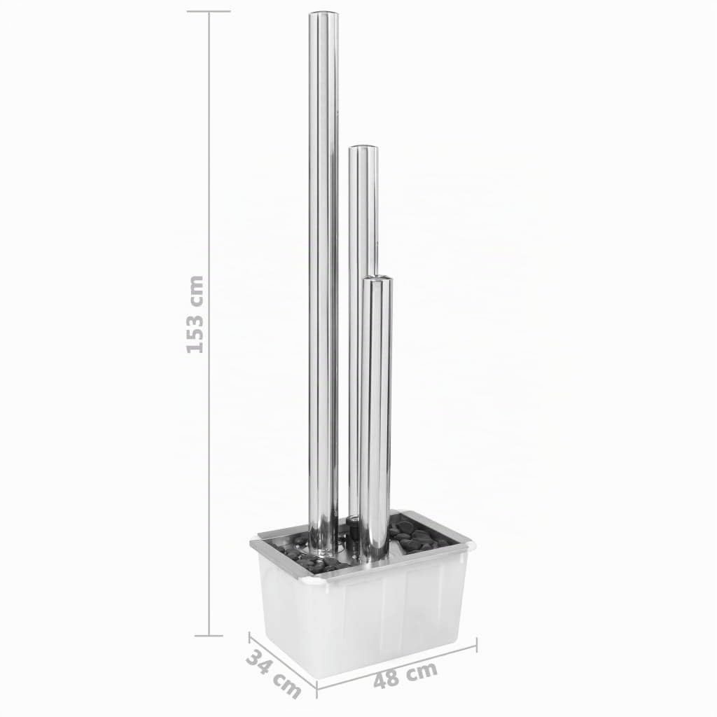 Gartenbrunnen, Edelstahl 304 mit LED warmweiß und Pumpe 2500 L/h, 48 x 34 x 153 cm, für Terrasse und Garten