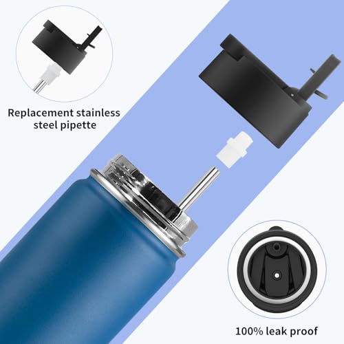 Image of koodee Water Bottle with Straw-26 oz Stainless Steel Vacuum Insulated Sports Water Bottle for Boys, Reusable Metal Water Bottle Flask BPA Free (Navy)