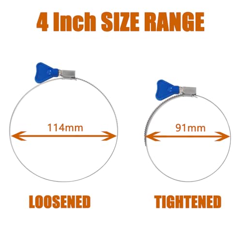 Image of ISPINNER 2pcs 4 Inch Key-Type 304 Stainless Steel Worm Gear Hose Clamps, Adjustable Size Range 91-114mm Clamps for Dryer Vent, Dust Collector and Automotive (Pack of 3)