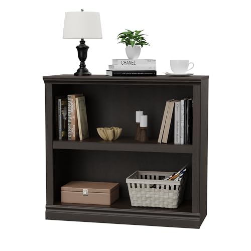 blini 2-Shelf Bookcase Wooden Bookshelves 33in Wide Floor Standing Display Storage Shelves Oak Bookcase for Home Office, Living Room, Bed Room