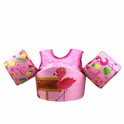 Swim Vest Arm Bands Learn Swimming Trainer Aid Pool Float Life Jacket for Kids Boy Girl (Flamingo)