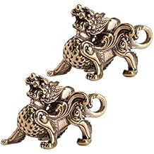 WINOMO 2pcs Feng Shui Pixiu Statue Brass Prosperity Figurine Animal Wealth Decor for Home Office Attract Money Good Luck Sculpture Decoration