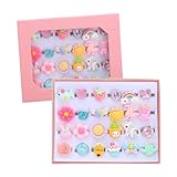 PASEMM 24pcs Little Girl Jewel Rings, Adjustable, No Duplication Kids Play Ring in Box,Pretend Play and Dress Up Rings for 4-12 Year Old Girl Birthday Christmas Holiday Gifts