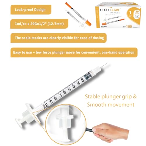 Image of 1 ml /cc Syringes 29G x 1 /2'' (12.7mm), 100 /box | Fine Tip, Home & Lab Use, Clear Barrel, Bold Scale, Smooth Plunger Movement with back-end stopper, Leak-Proof Design